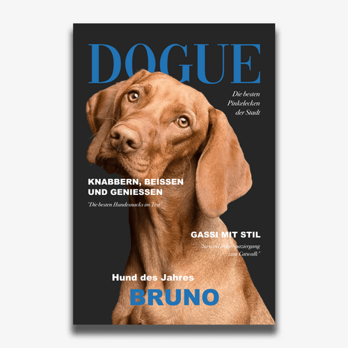 Personalisiertes DOGUE-Hundeposter: Magyar Vizsla „Bruno“ als Titelstar, ungerahmt