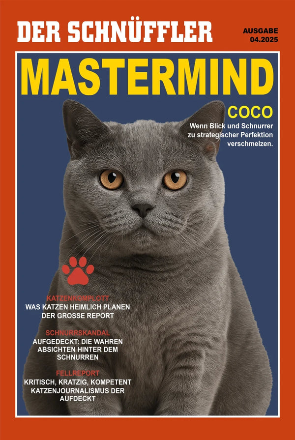 DER SCHNÜFFLER – Katzenposter im Detektiv-Magazin-Look